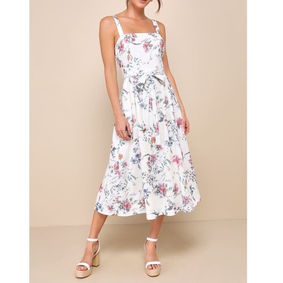 NWT Lulus Sunny Posture Ivory Floral Sleeveless Midi Dress Large